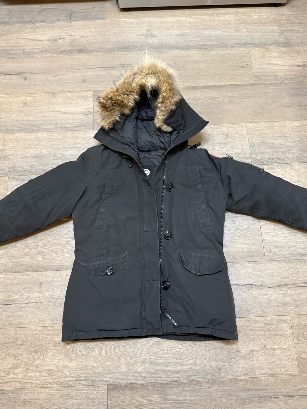 Canada Goose Black Down Montabello Parka with Fur-Trim Hood